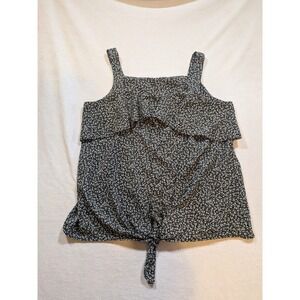 Studio B by BoboUe Black White Floral Tie Front Ruffle Tank Top XL